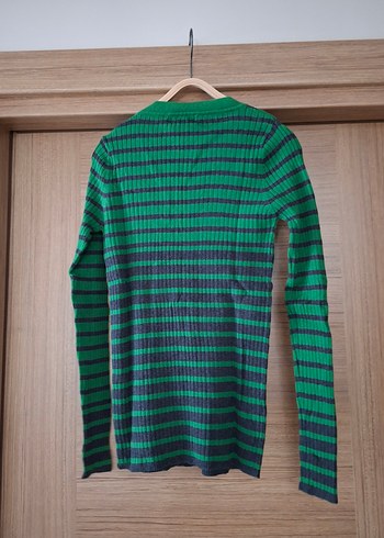 Yeşil Çizgili İnce Triko Kadın Kazak - Görsel 6