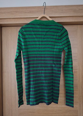 Yeşil Çizgili İnce Triko Kadın Kazak - Görsel 9