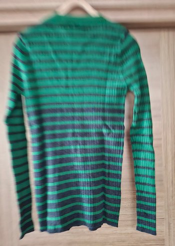 Yeşil Çizgili İnce Triko Kadın Kazak - Görsel 8