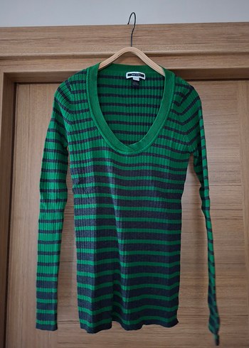 Yeşil Çizgili İnce Triko Kadın Kazak - Görsel 7