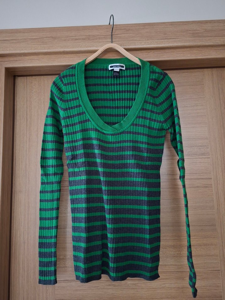 Yeşil Çizgili İnce Triko Kadın Kazak - Görsel 5