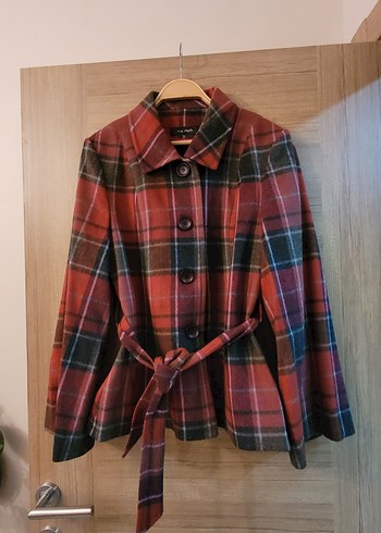 Düğmeli Ekose Desenli Midi Kadın Yün Kaban - Görsel 3