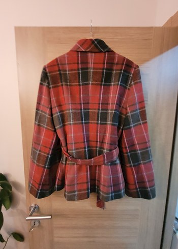 Düğmeli Ekose Desenli Midi Kadın Yün Kaban - Görsel 8