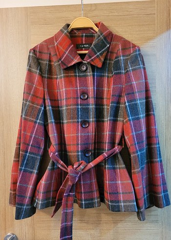 Düğmeli Ekose Desenli Midi Kadın Yün Kaban - Görsel 2