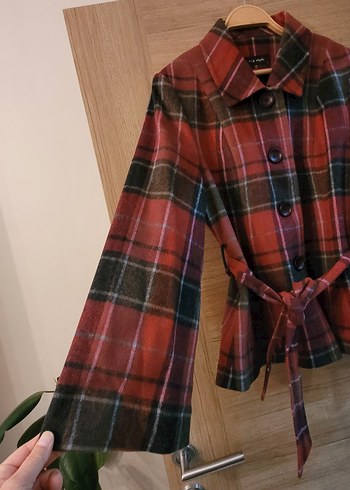 Düğmeli Ekose Desenli Midi Kadın Yün Kaban - Görsel 7