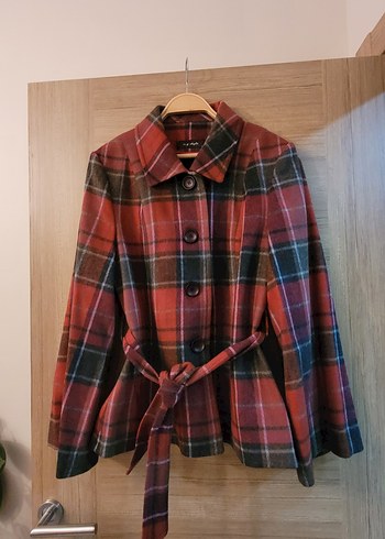 Düğmeli Ekose Desenli Midi Kadın Yün Kaban - Görsel 5