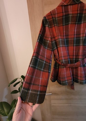 Düğmeli Ekose Desenli Midi Kadın Yün Kaban - Görsel 9