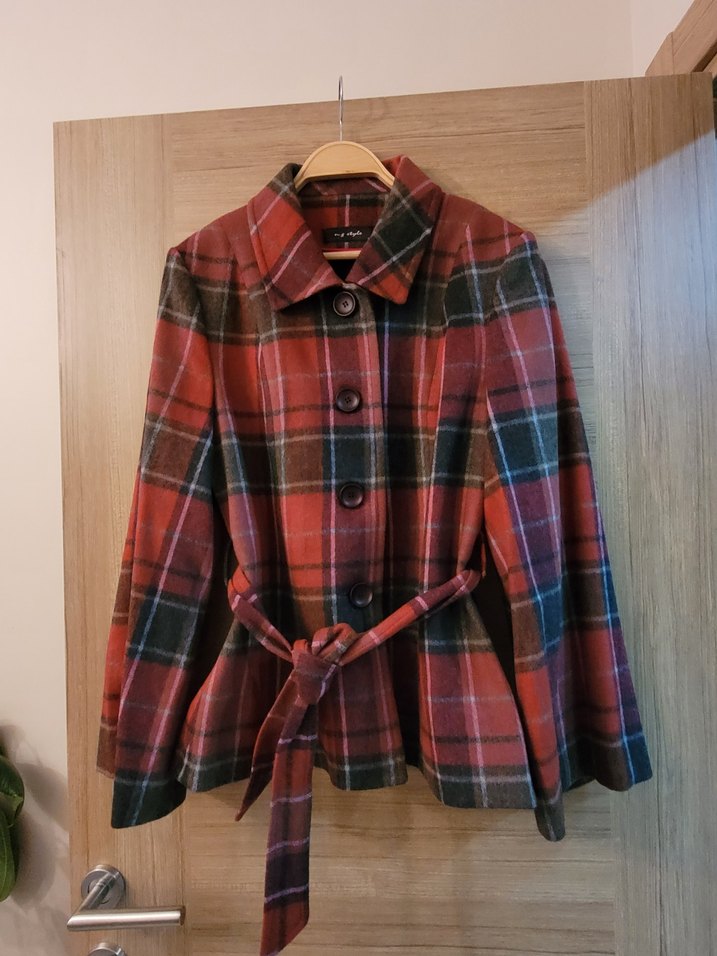 Düğmeli Ekose Desenli Midi Kadın Yün Kaban - Görsel 3