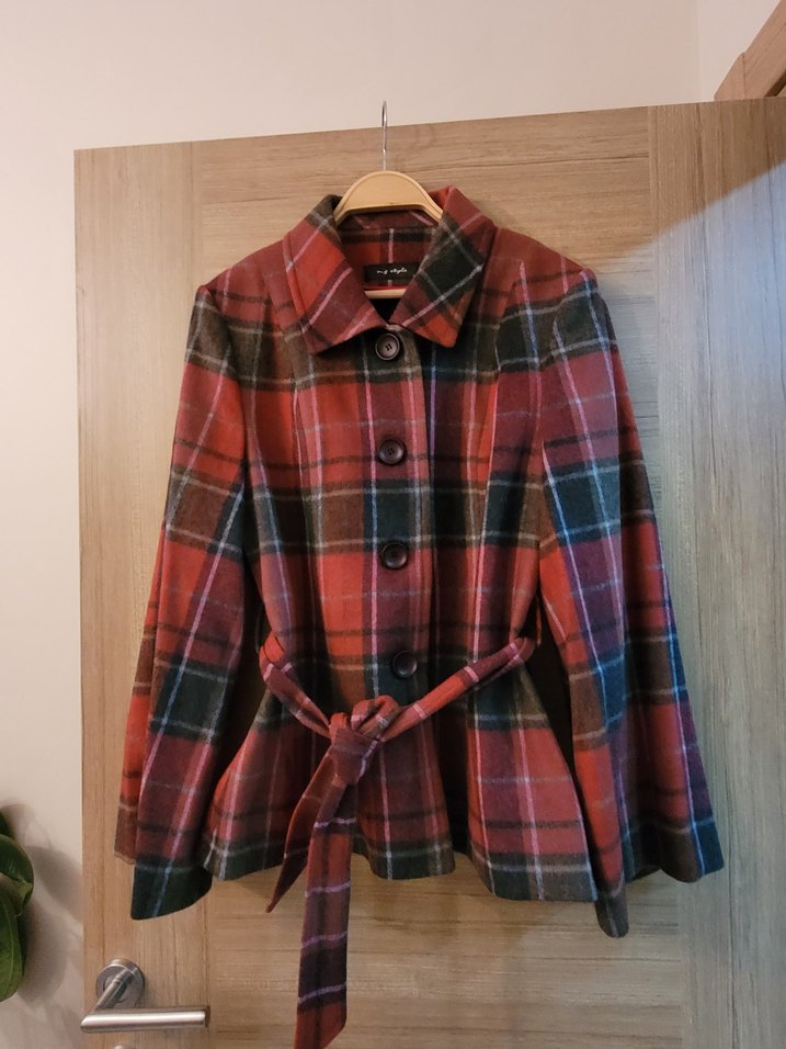 Düğmeli Ekose Desenli Midi Kadın Yün Kaban - Görsel 4