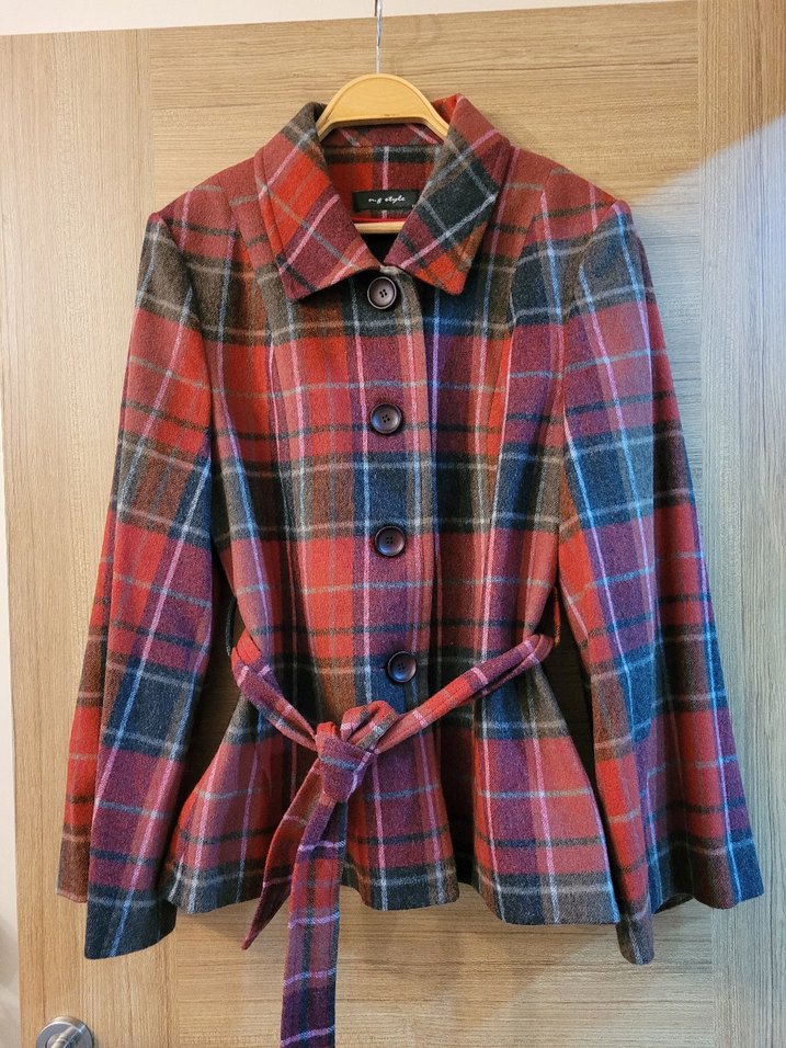 Düğmeli Ekose Desenli Midi Kadın Yün Kaban - Görsel 2