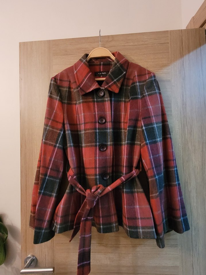 Düğmeli Ekose Desenli Midi Kadın Yün Kaban - Görsel 5