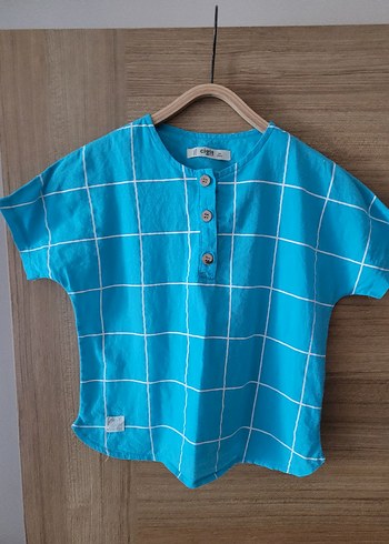 Mavi Düğmeli Erkek Çocuk Gömlek - Görsel 2