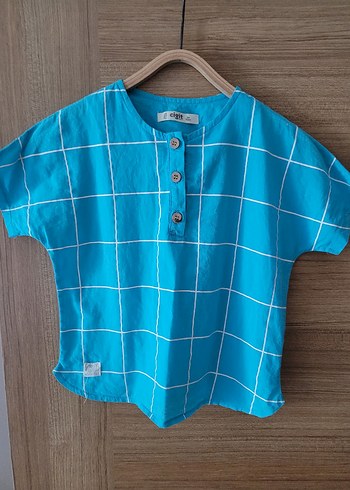 Mavi Düğmeli Erkek Çocuk Gömlek - Görsel 3