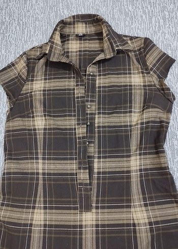 Düğmeli, Kolsuz Kareli Kadın elbise - Görsel 3