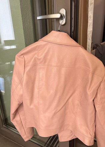 Only Yurtdışı Pembe Mini Deri Ceket Notch Yaka