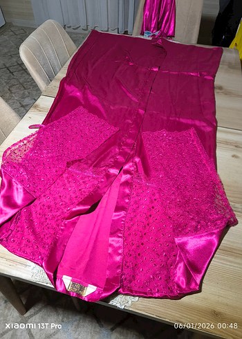 Pembe İşlemeli Askılı Bohem Kadın Gecelik ve sabahlık takımı - Görsel 14