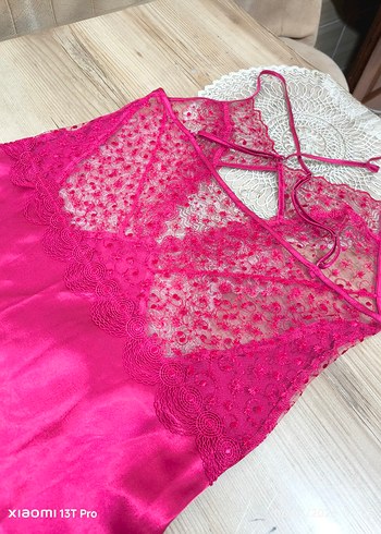 Pembe İşlemeli Askılı Bohem Kadın Gecelik ve sabahlık takımı - Görsel 3