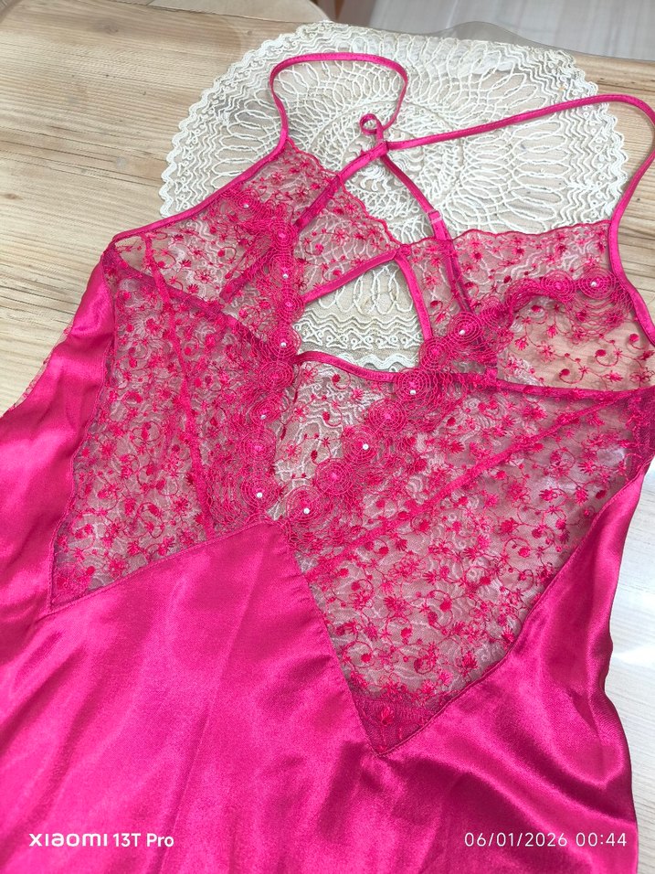 Pembe İşlemeli Askılı Bohem Kadın Gecelik ve sabahlık takımı - Görsel 5