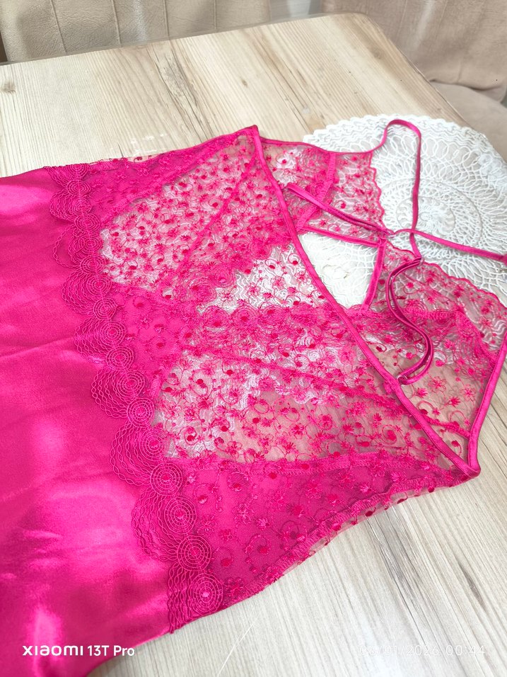 Pembe İşlemeli Askılı Bohem Kadın Gecelik ve sabahlık takımı - Görsel 2