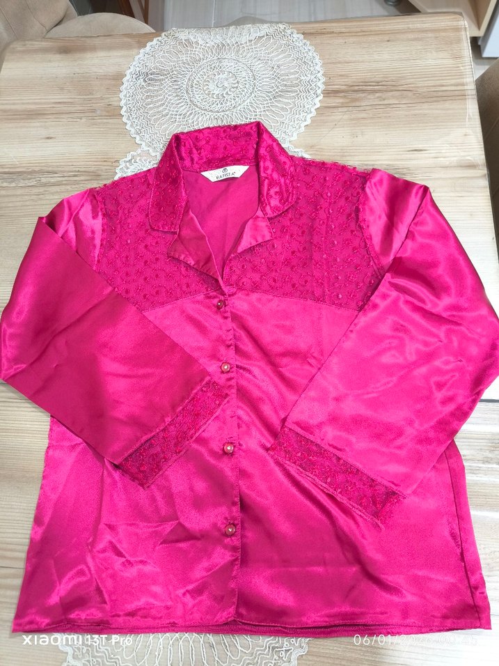 Pembe İşlemeli Askılı Bohem Kadın Gecelik ve sabahlık takımı - Görsel 4