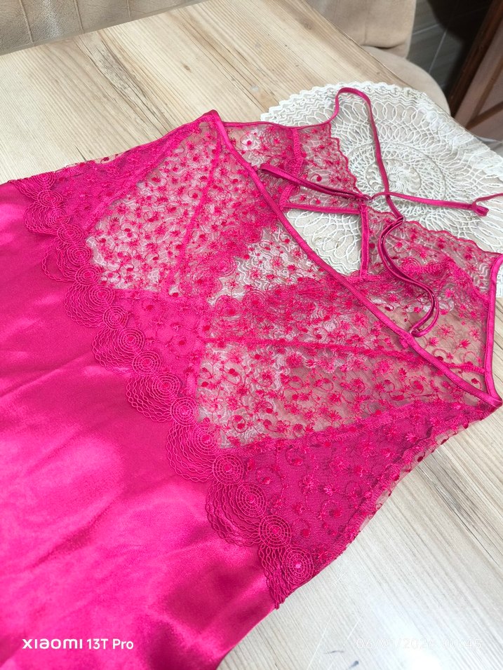 Pembe İşlemeli Askılı Bohem Kadın Gecelik ve sabahlık takımı - Görsel 3