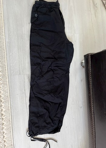 Kadın Siyah Keten Bol Kesim Kemerli Pantolon