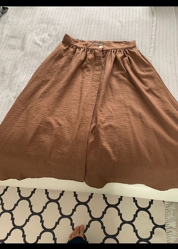 Drapeli Kahverengi Uzun Hamile Keten Etek - Görsel 2