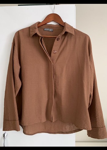 Drapeli Kahverengi Uzun Hamile Keten Etek - Görsel 3