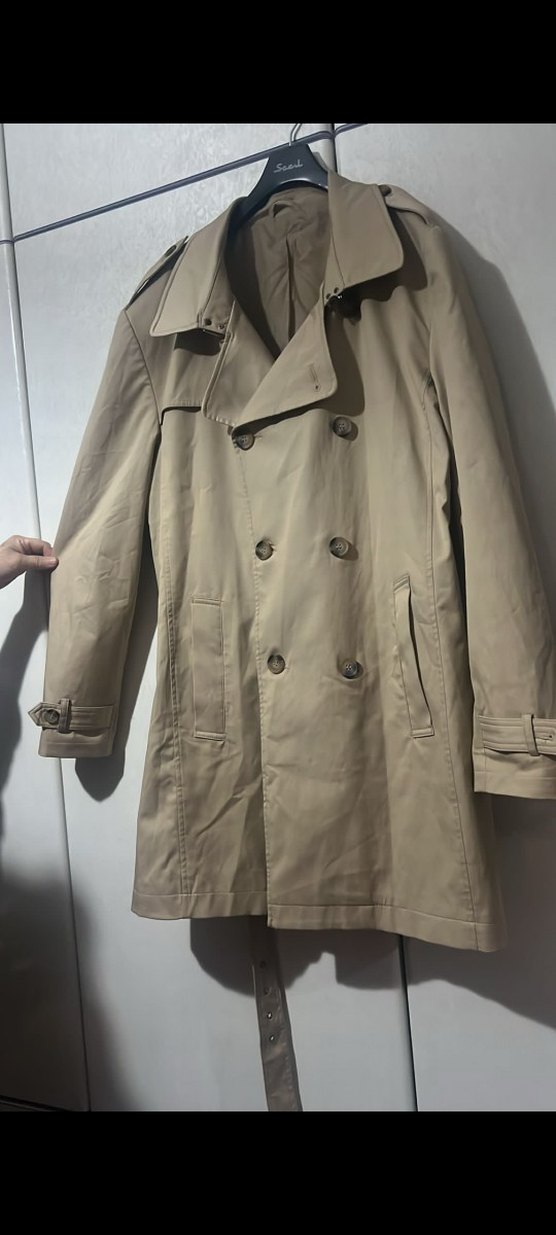 Bej Midi Kemerli  erkek Trençkot - Görsel 3