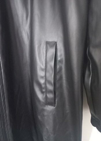 Siyah Uzun Deri Kadın Ceket - Görsel 4