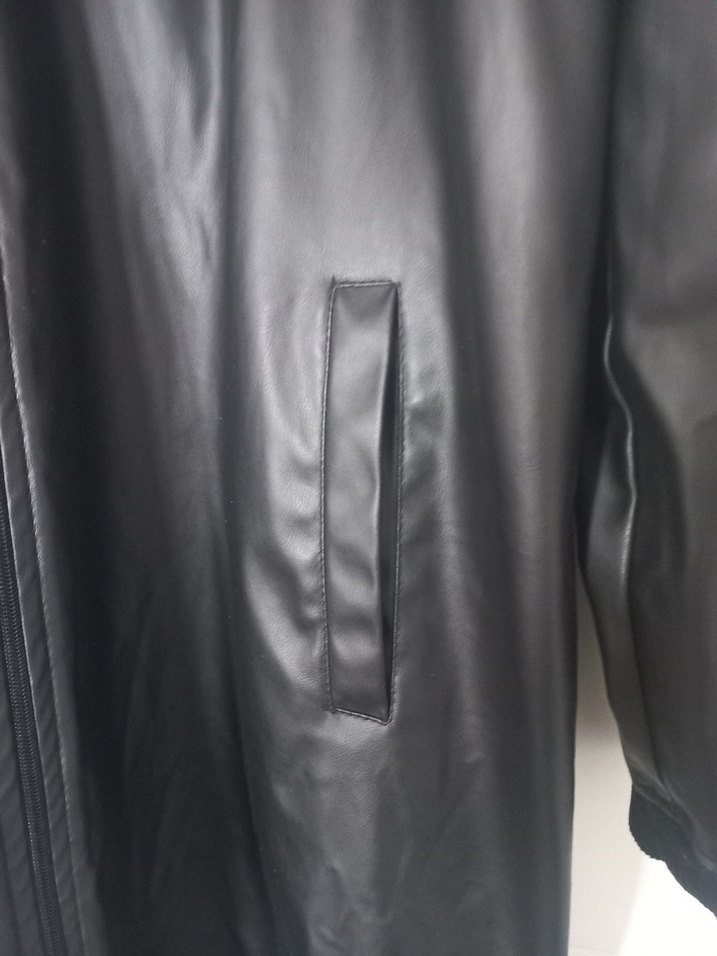 Siyah Uzun Deri Kadın Ceket - Görsel 4