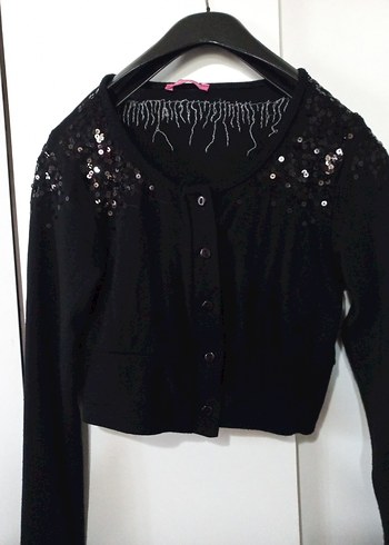 Kız Çocuk Siyah Düğmeli Uzun Kollu Bolero - Görsel 3