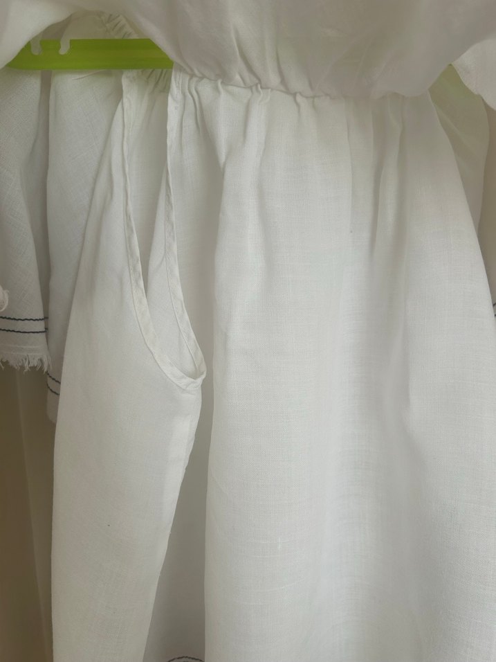 Kız Çocuk Beyaz Keten Fırfırlı Bluz - Görsel 5