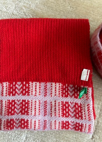 BENETTON Kırmızı Çocuk Örgü Bere ve Atkı Seti - Görsel 4