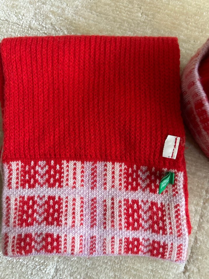 BENETTON Kırmızı Çocuk Örgü Bere ve Atkı Seti - Görsel 4