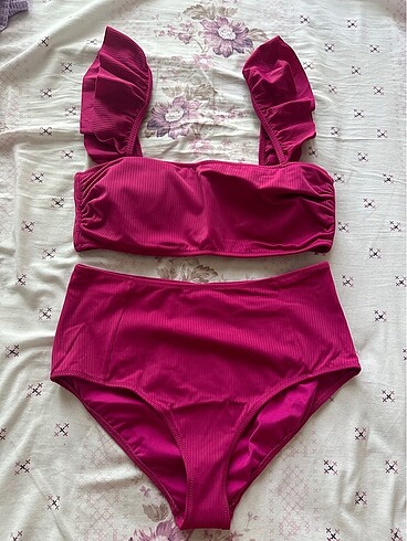 Trendyolmilla Yeni Sezon Fuşya Bralet Fırfırlı Dokulu Yüksek Bel
