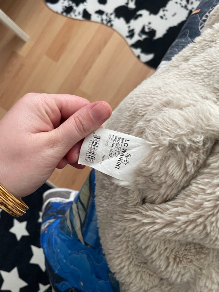 Çift taraflı Kapüşonlu krem kız  Çocuk Peluş Mont - Görsel 3