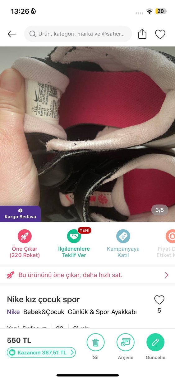 Nike Kız Çocuk Siyah-Pembe Spor Ayakkabı - Görsel 3