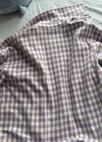 Düğmeli Mor Ekose Kadın ceket - Görsel 2