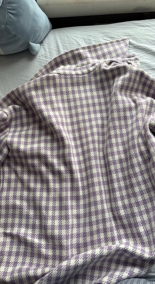 Düğmeli Mor Ekose Kadın ceket - Görsel 2