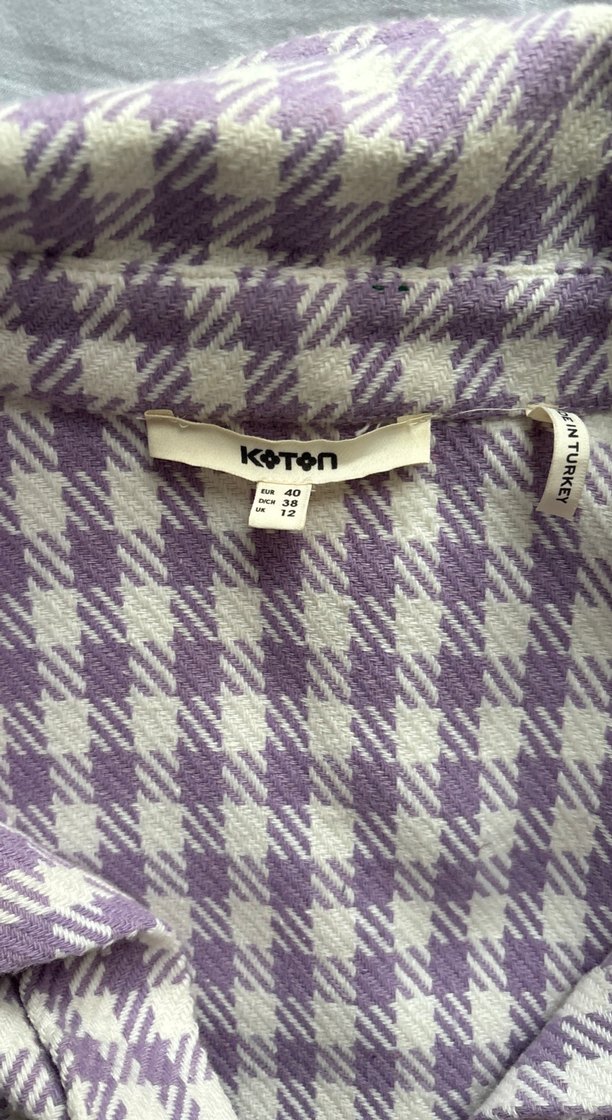 Düğmeli Mor Ekose Kadın ceket - Görsel 4