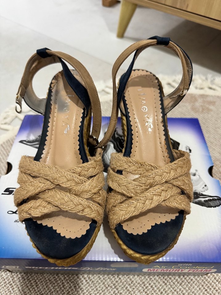 Bej Hasır Dolgu Topuklu Sandalet - Görsel 4