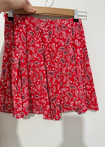 Kırmızı Desenli Bohem Mini şort etek - Görsel 4
