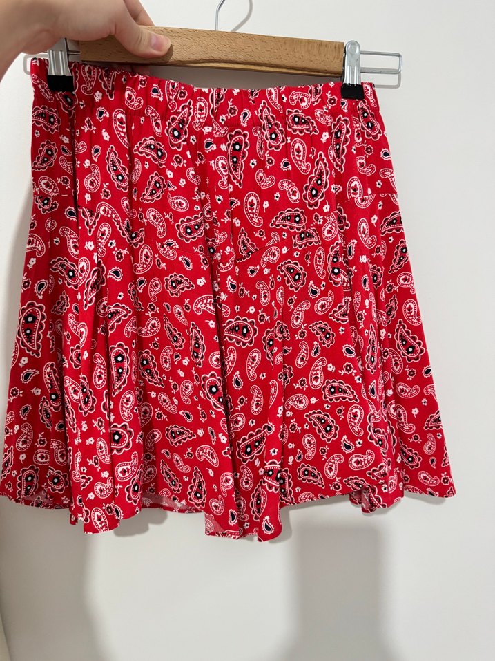 Kırmızı Desenli Bohem Mini şort etek - Görsel 4