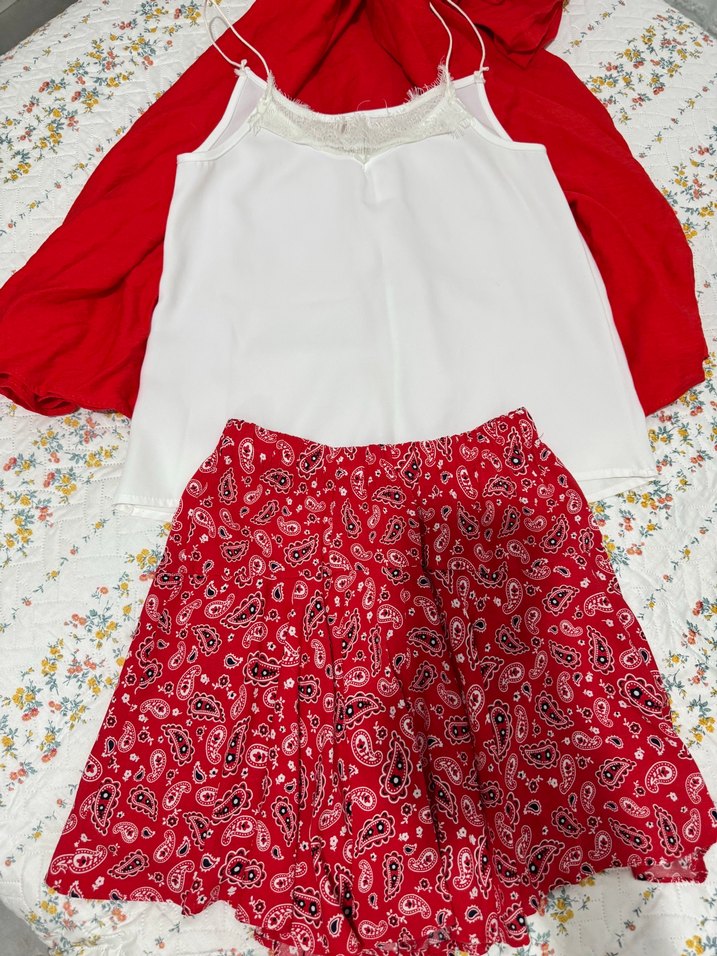 Kırmızı Desenli Bohem Mini şort etek - Görsel 5