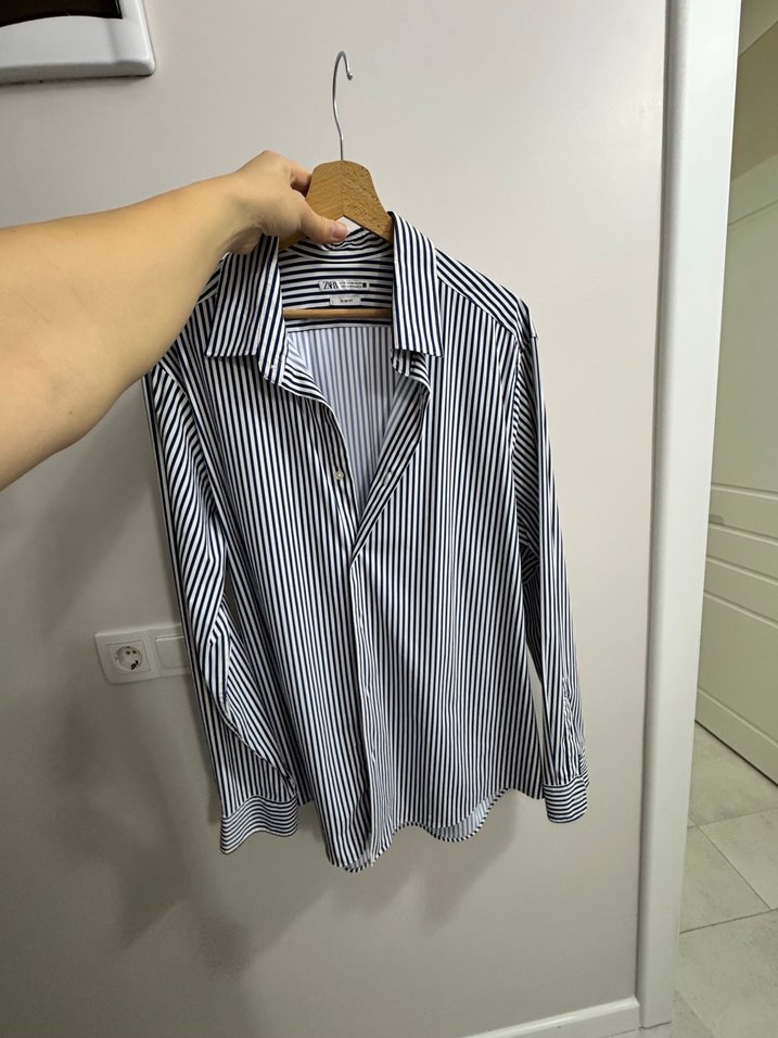 Lacivert Çizgili Uzun Kollu erkek Gömlek - Görsel 3