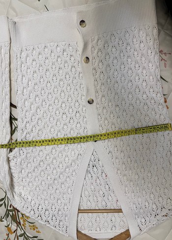 Beyaz V Yaka Örgü Kadın Hırka - Görsel 4