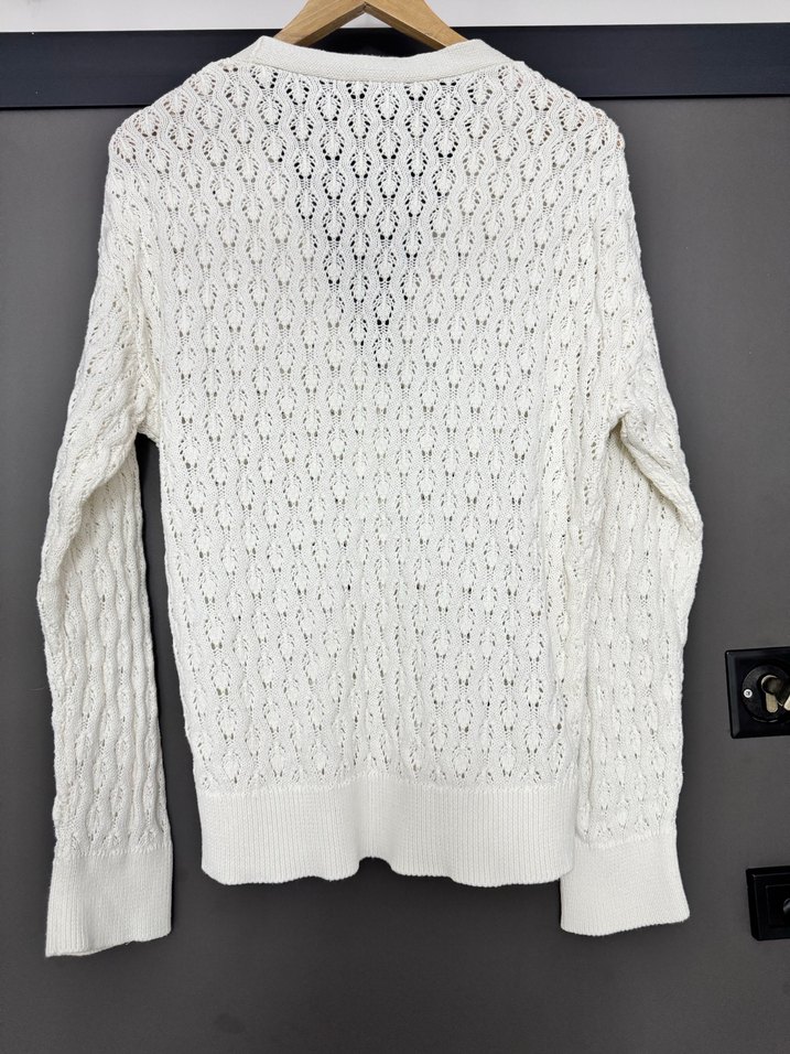 Beyaz V Yaka Örgü Kadın Hırka - Görsel 2
