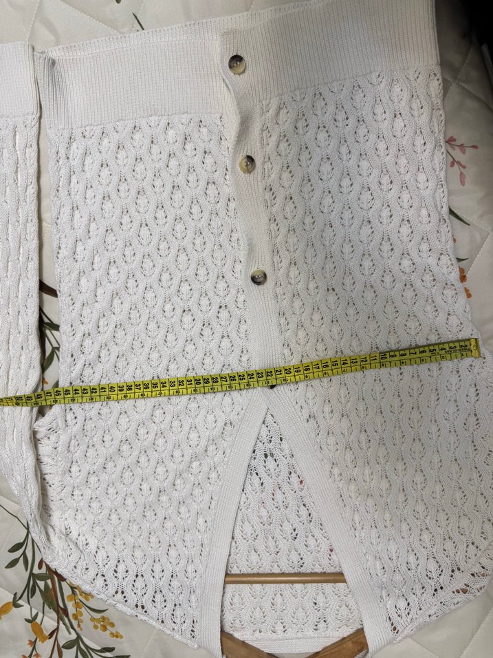 Beyaz V Yaka Örgü Kadın Hırka - Görsel 4