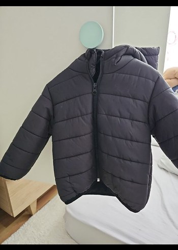 Kürklü Kapüşonlu Siyah Erkek Çocuk Mont - Görsel 2